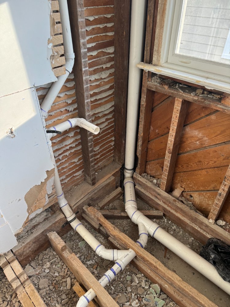 New plumbing rough-in installed during the kitchen remodel in Chevy Chase, MD.