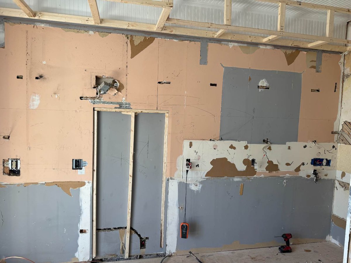 Kitchen wall prepared for new cabinetry during remodeling in Northwest Washington, D.C.