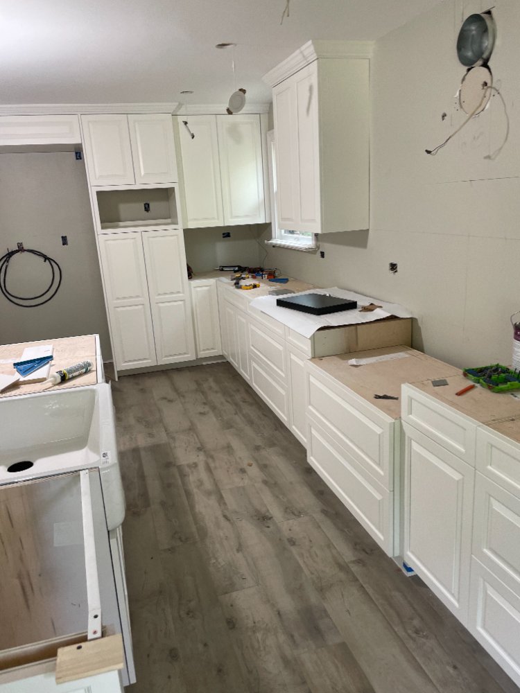 In-progress Bethesda, MD kitchen renovation with custom cabinet installation.