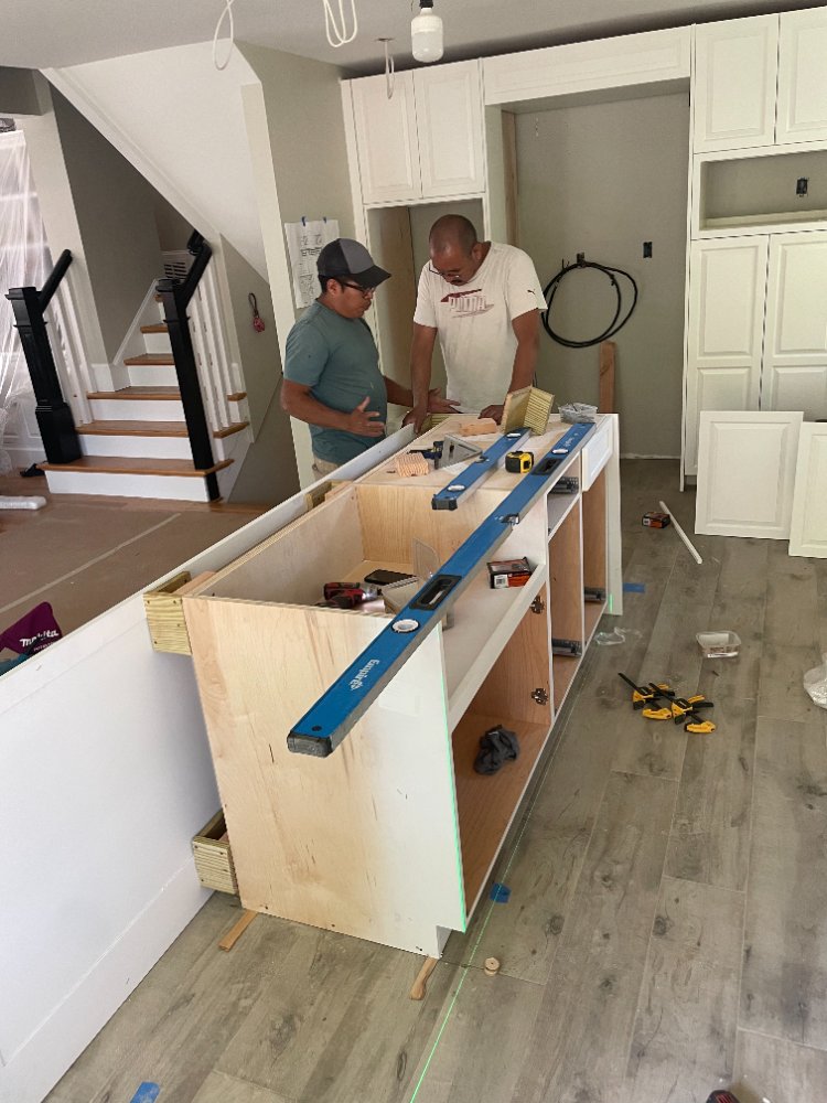 Kitchen renovation in progress with custom cabinet installation in Bethesda, MD.