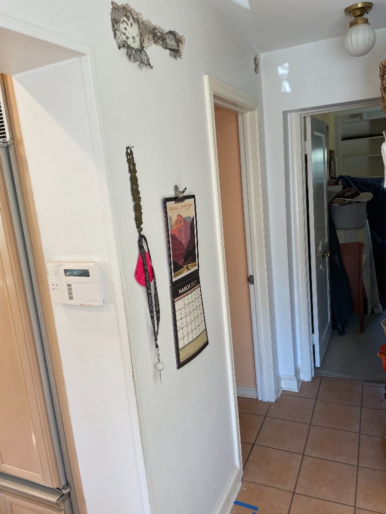 Existing hallway and adjacent kitchen area before the kitchen remodel in Chevy Chase, MD.