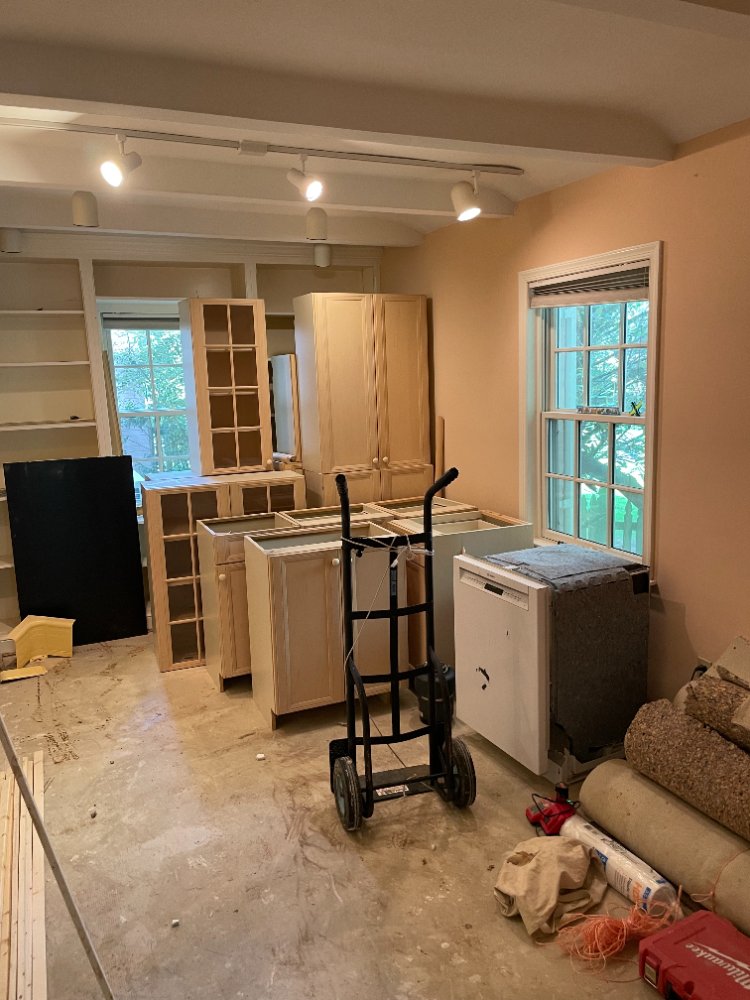 Kitchen remodel in progress featuring newly installed custom cabinetry in a Chevy Chase, MD home.