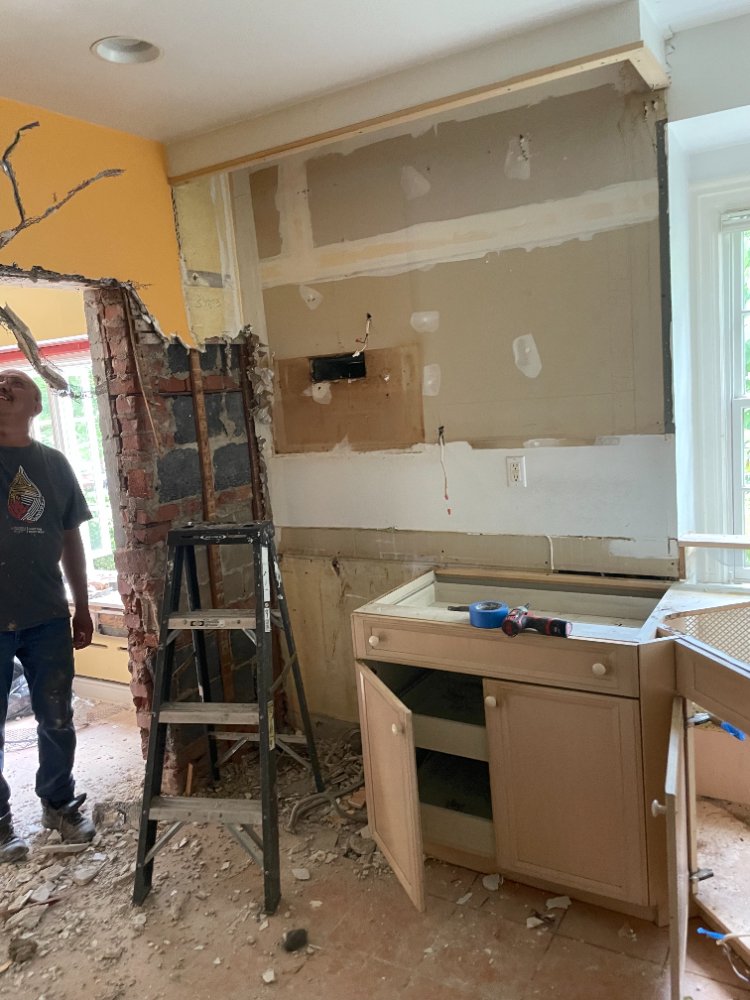 Walls removed during the kitchen remodel in Chevy Chase, MD to create a more open floor plan.