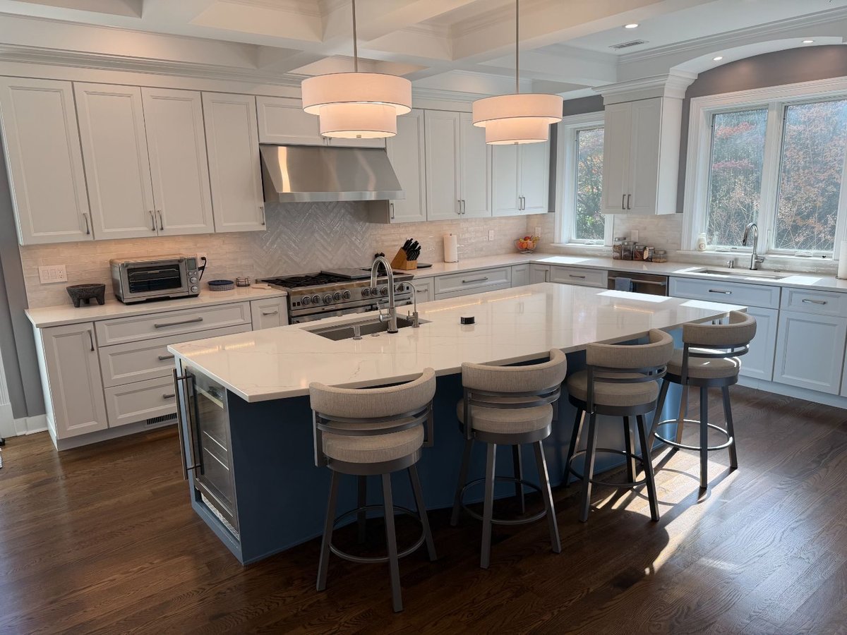 Luxury kitchen remodel in Chamberlain, Chevy Chase, MD featuring custom cabinetry, quartz countertops